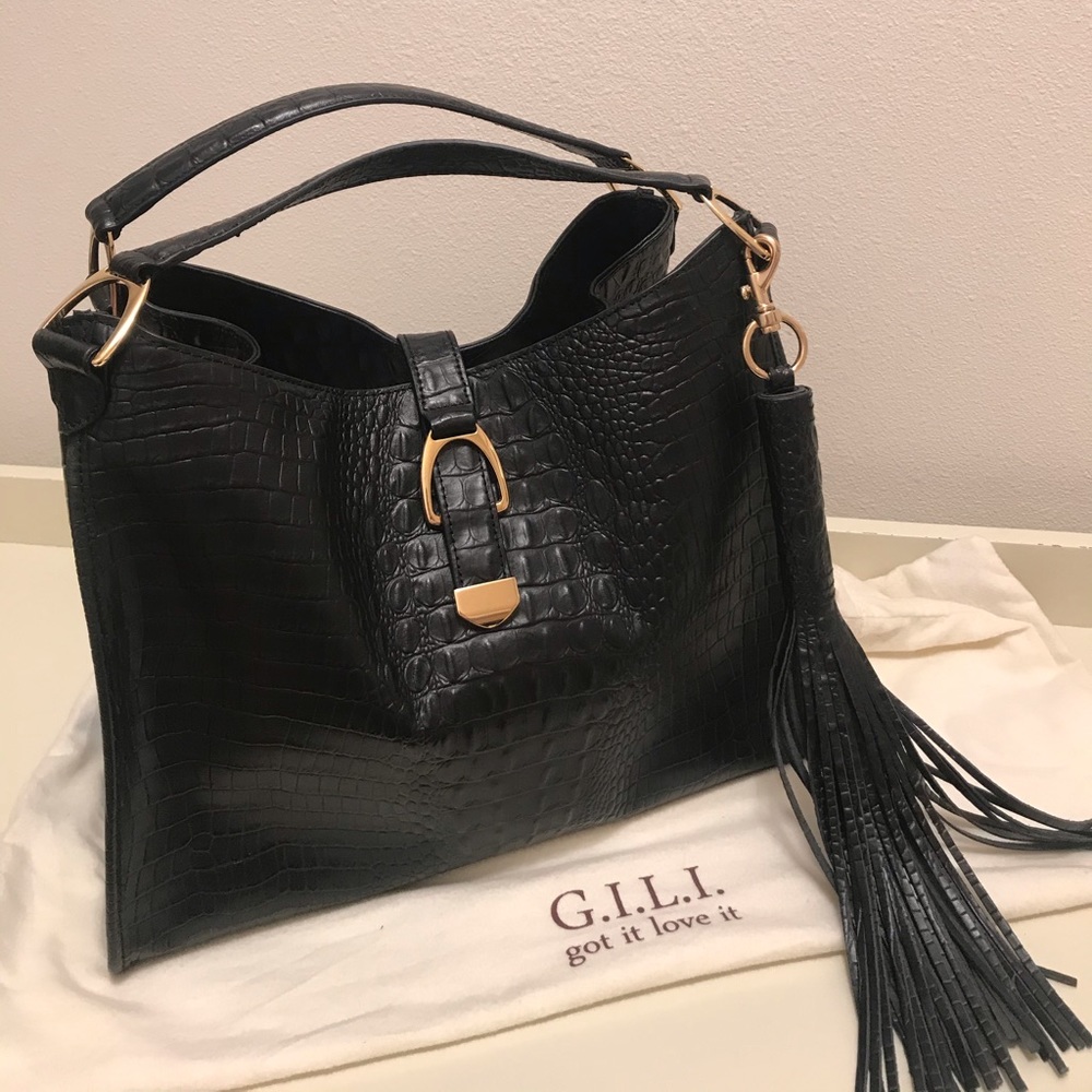 G.I.L.I. Croco Embossed Leather Shopper Bag